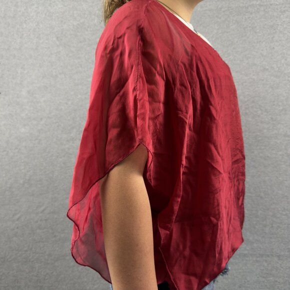 Own It Made in Italy Silk Blend Flutter-Sleeve Blouse Red S - Picture 4 of 11